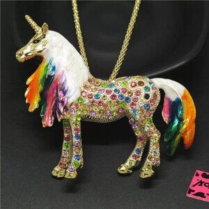 Colorful crystal embellished enamel accents unicorn charm pendant necklace